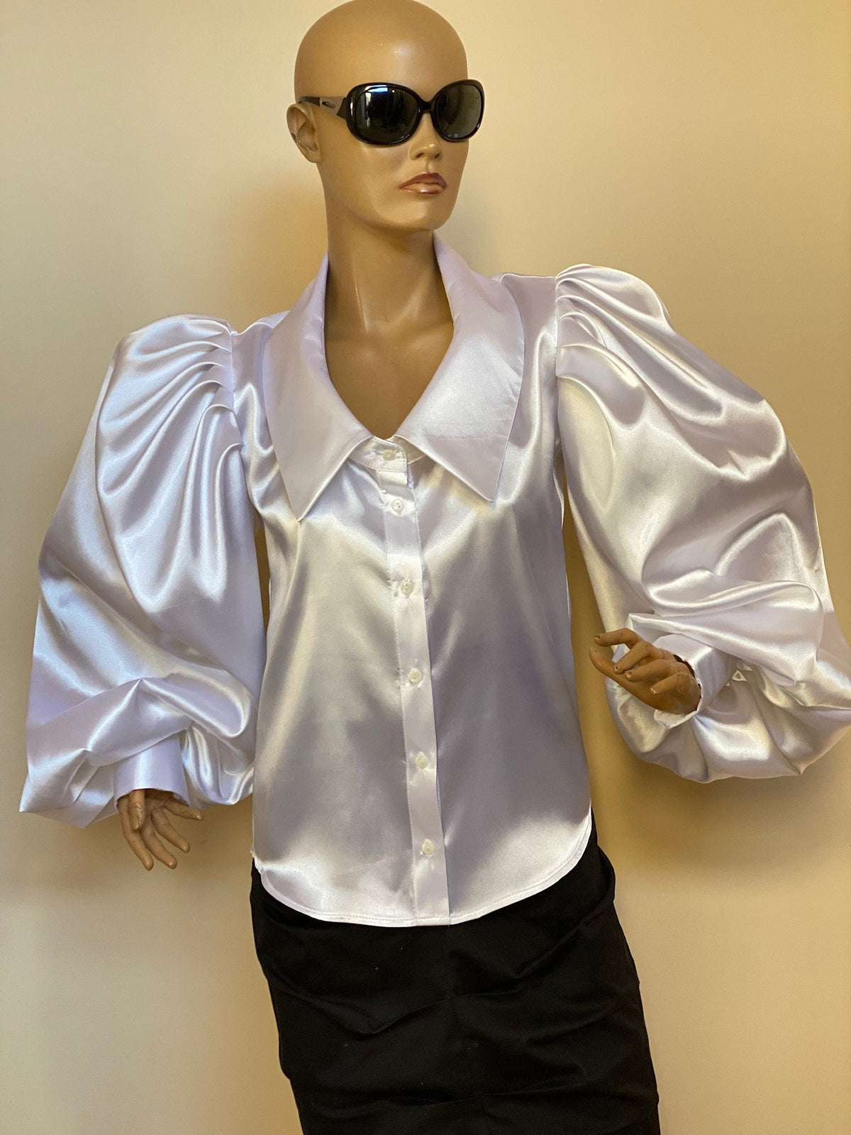 Brielle White Satin Blouse — view 4