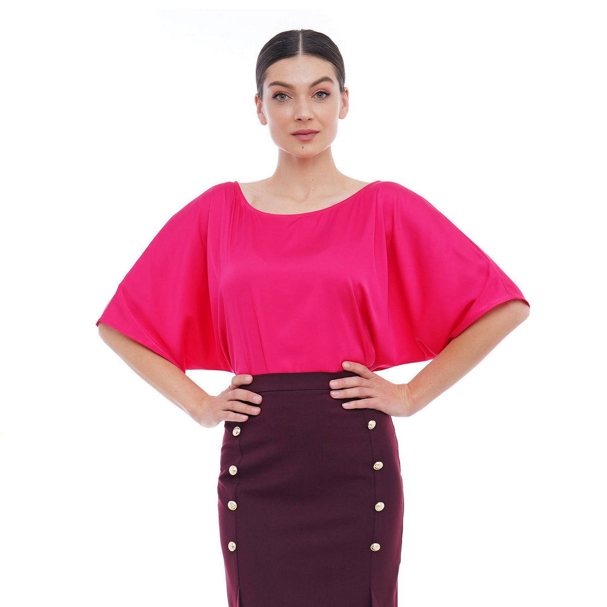 Pia Pink Satin Blouse — Paris Boutique