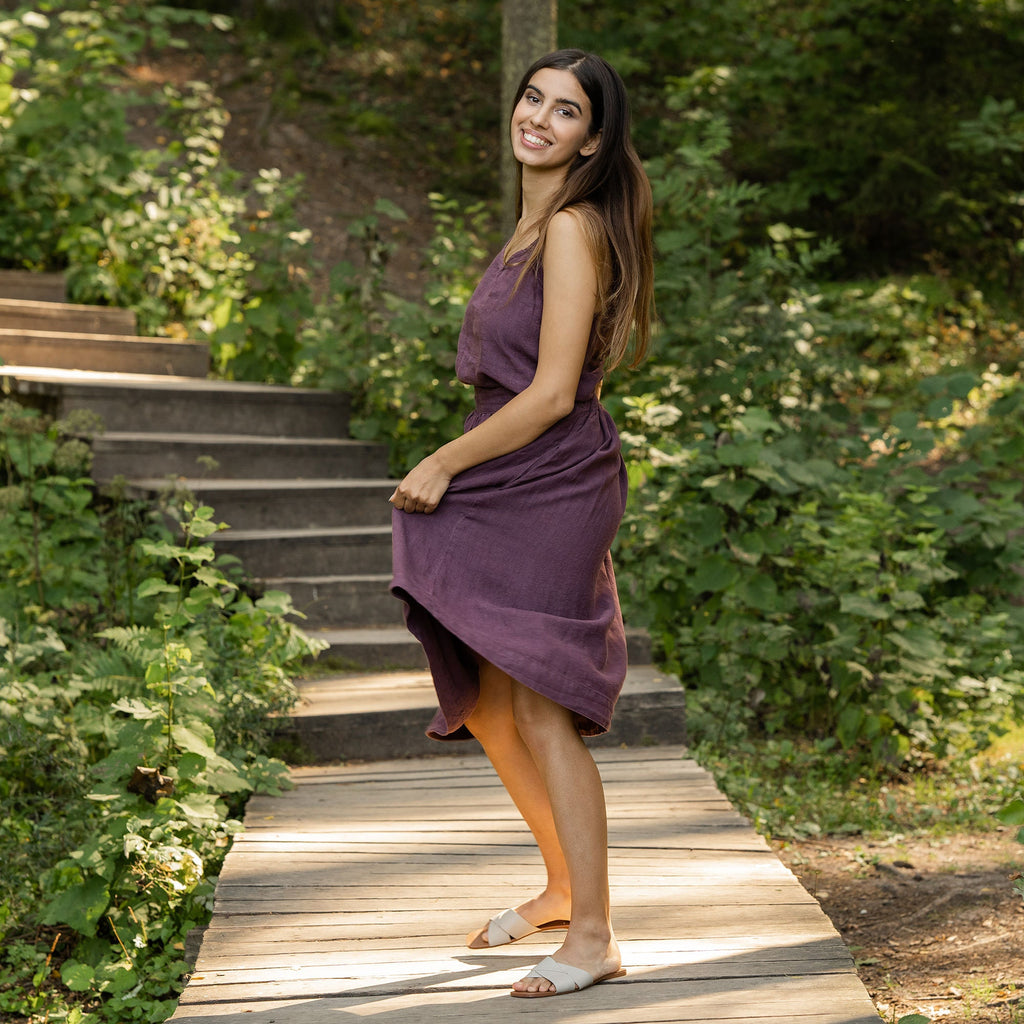 Quinn Purple Linen Pleated Midi Skirt — view 2