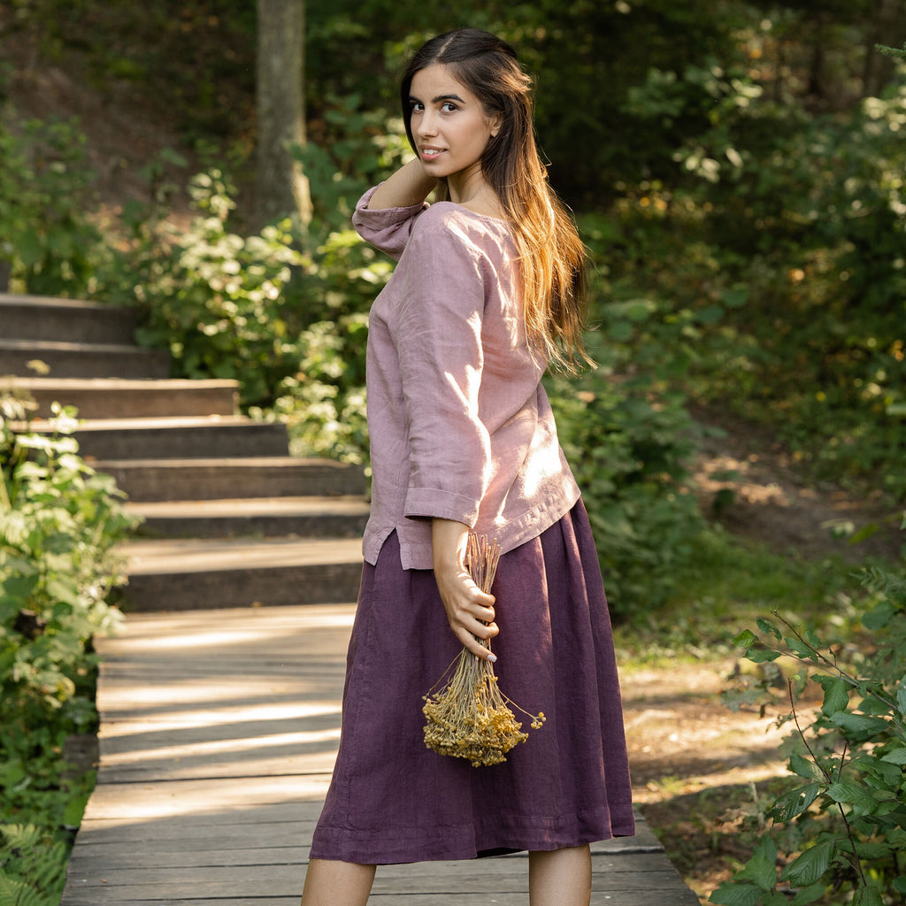 Quinn Purple Linen Pleated Midi Skirt — view 6