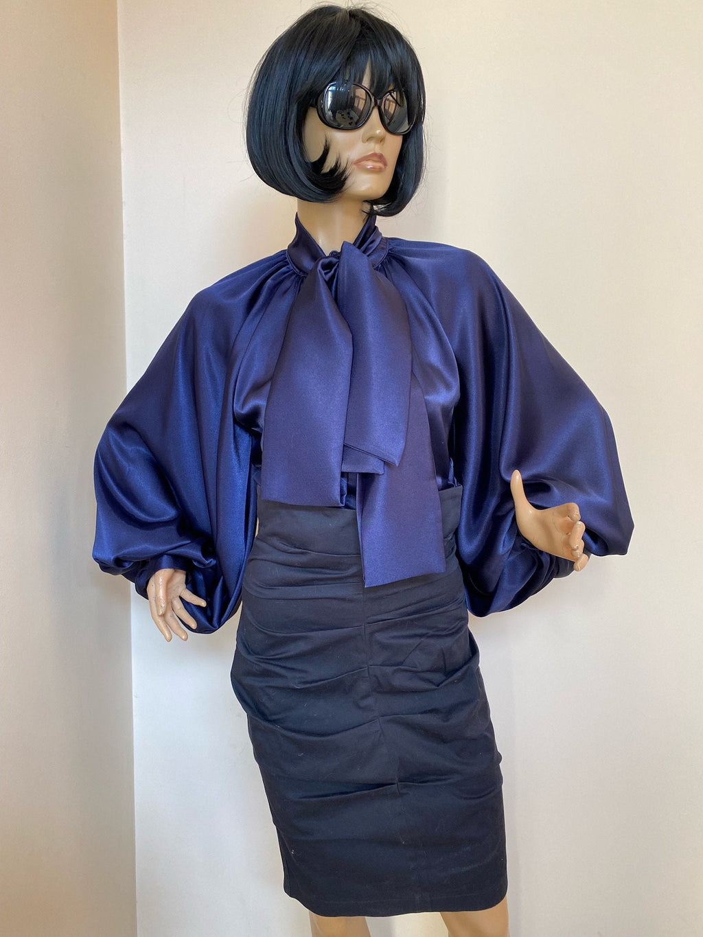 Kiki Navy Satin Blouse — view 3
