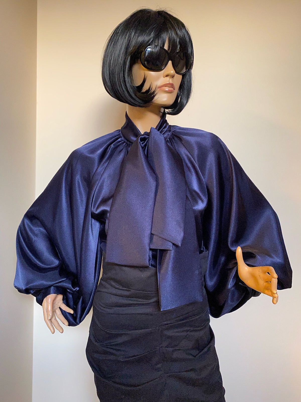 Kiki Navy Satin Blouse — view 2