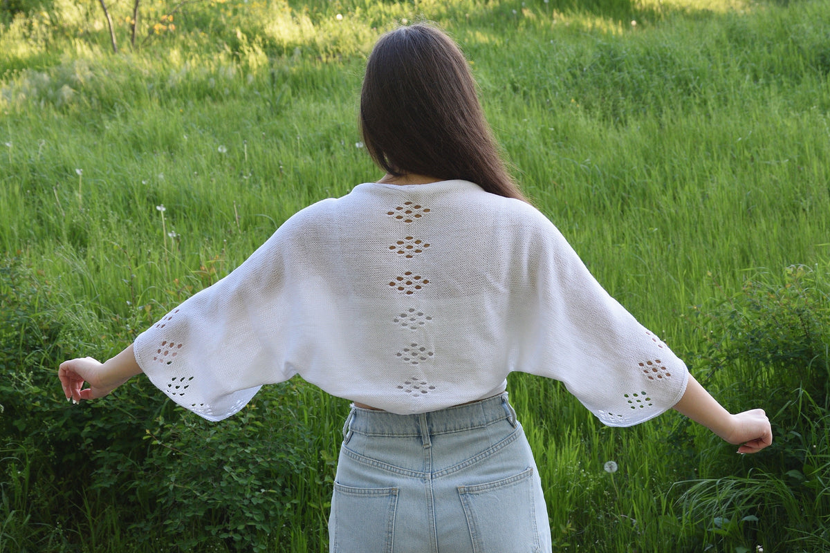 Halle White Knit Cardigan — view 2