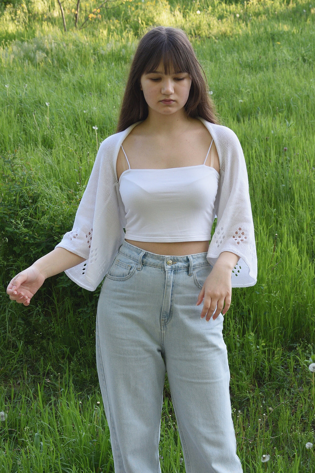 Halle White Knit Cardigan — view 3