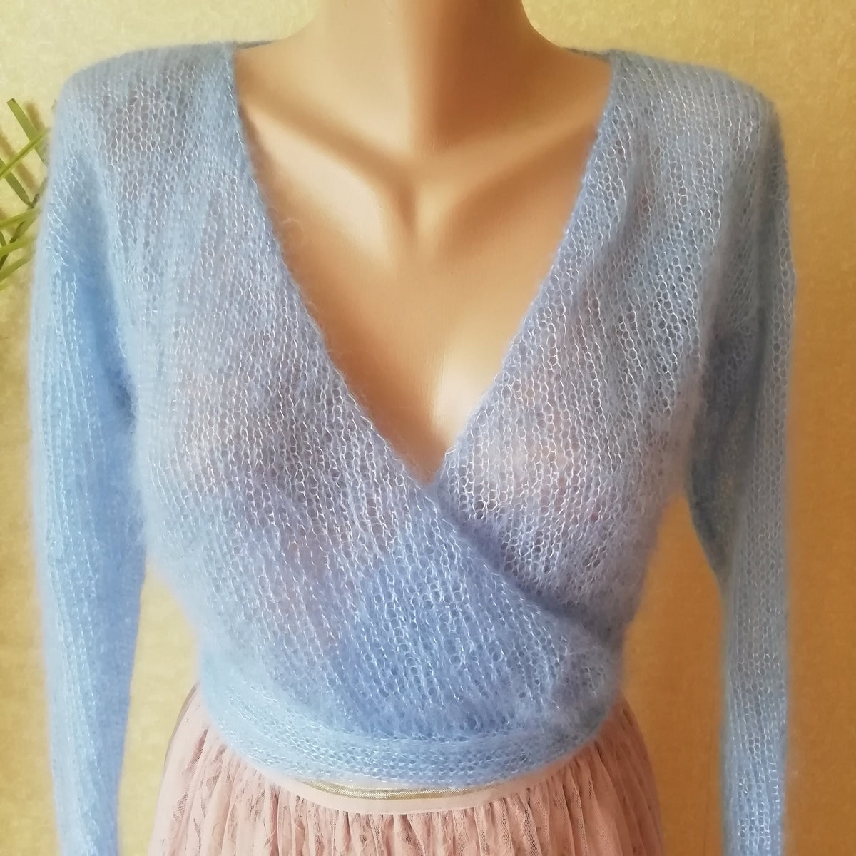 Ottilie Light Blue Knit Wrap Cardigan — view 3