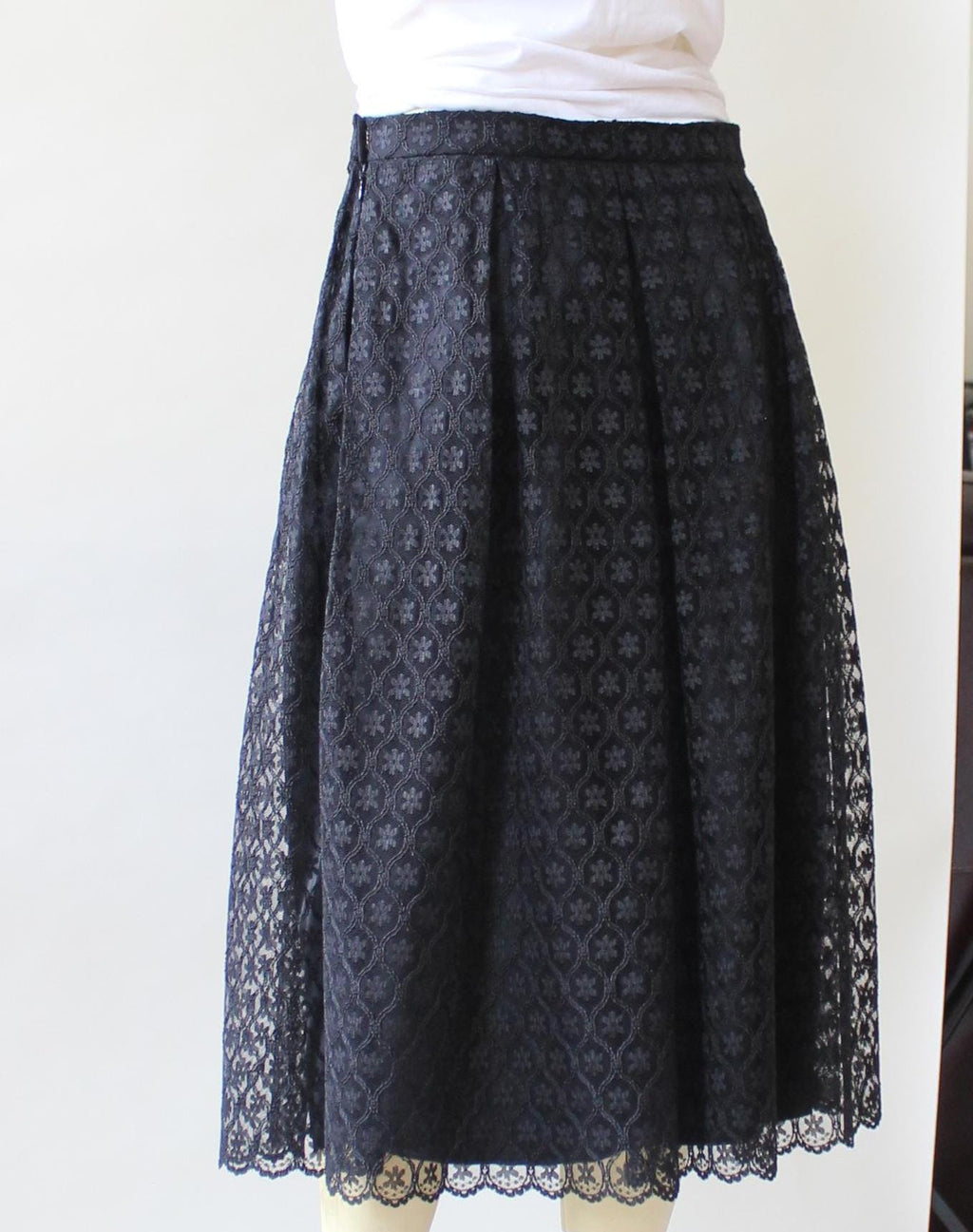 Belle Black Lace Pleated Midi Skirt — view 4