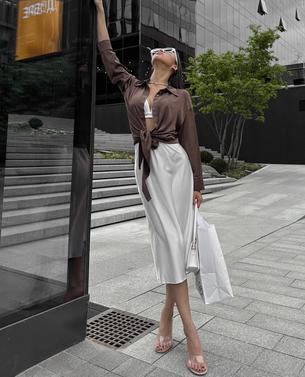 Flora White Satin Midi Skirt — Paris Boutique