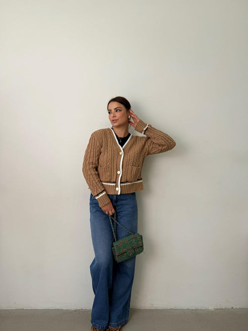 Aria Beige Knit Cardigan — Paris Boutique