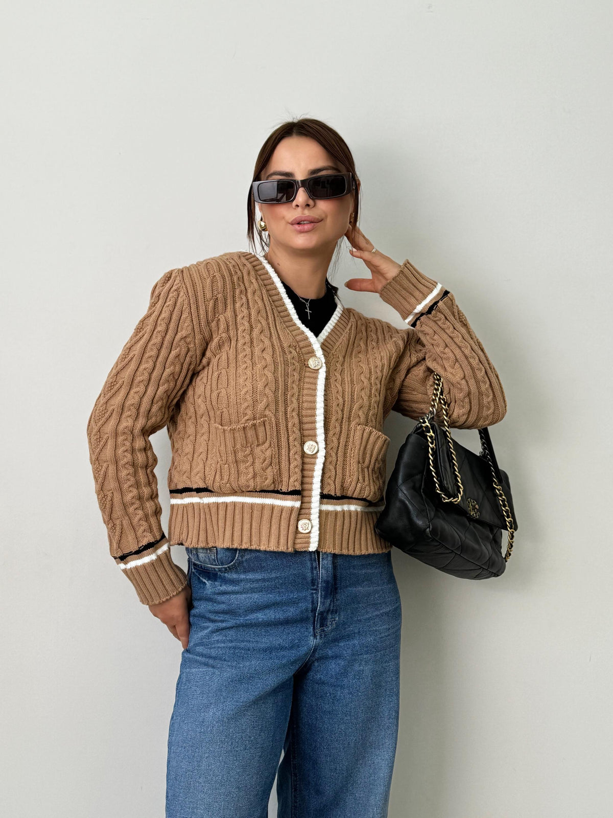 Aria Beige Knit Cardigan — view 4