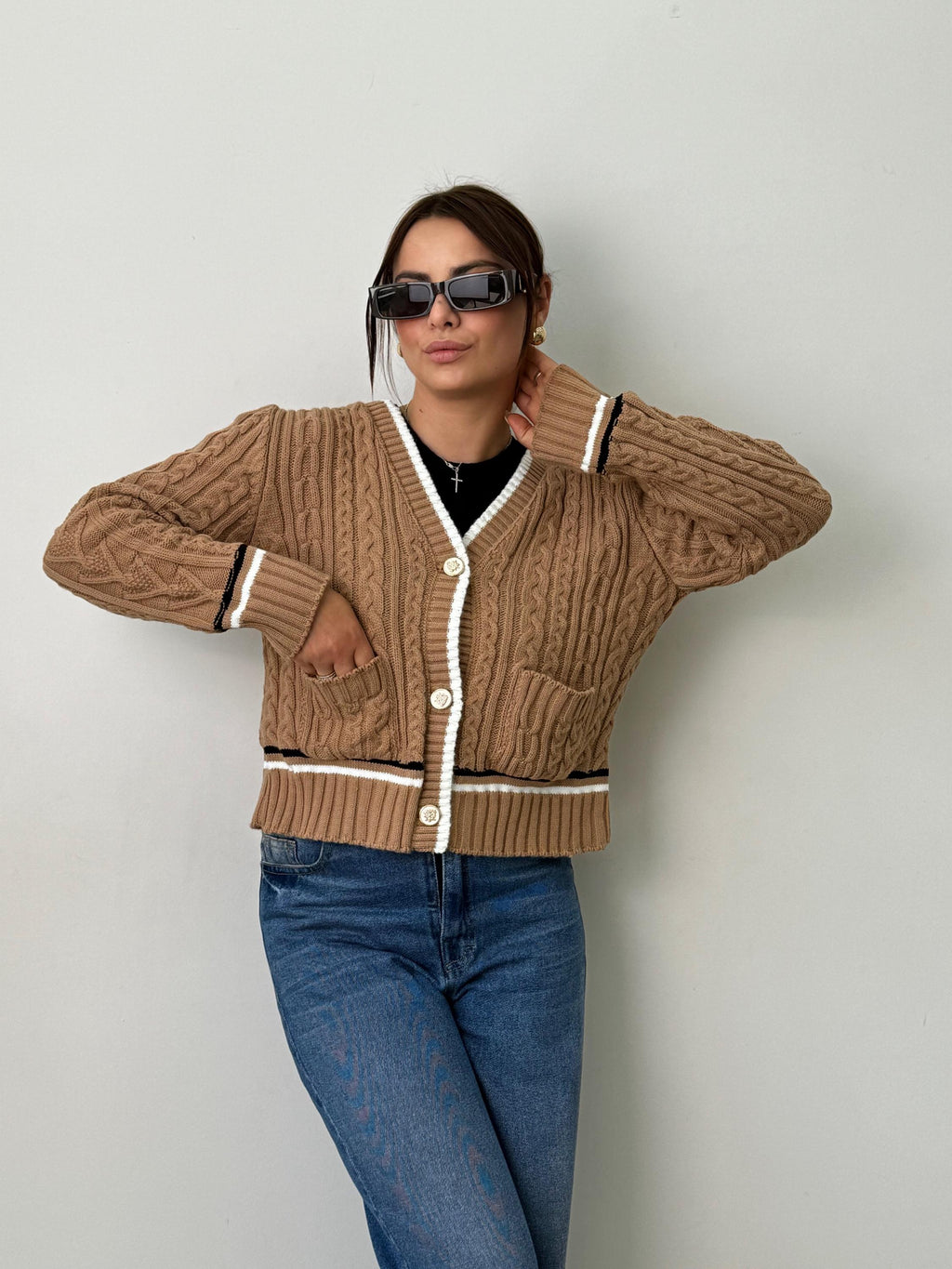 Aria Beige Knit Cardigan — view 2