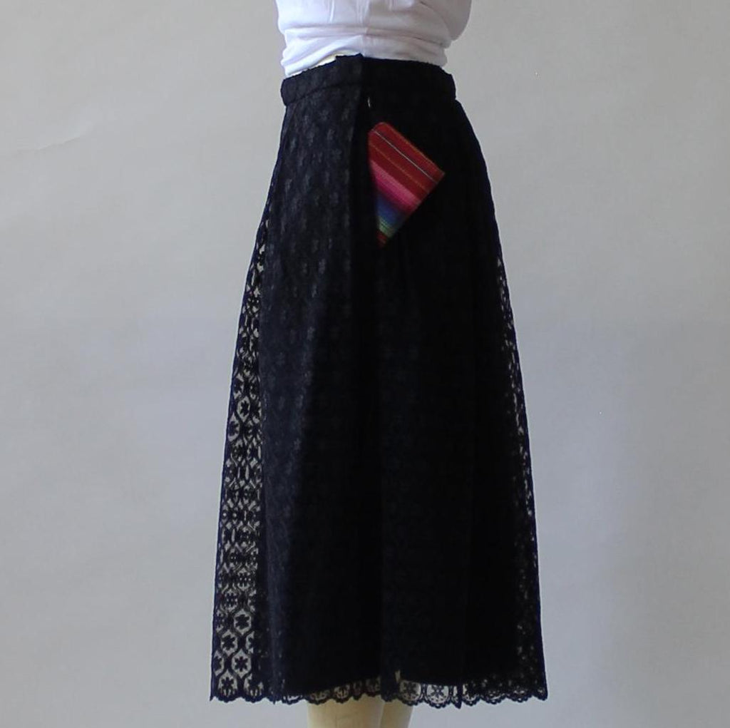 Belle Black Lace Pleated Midi Skirt — view 6