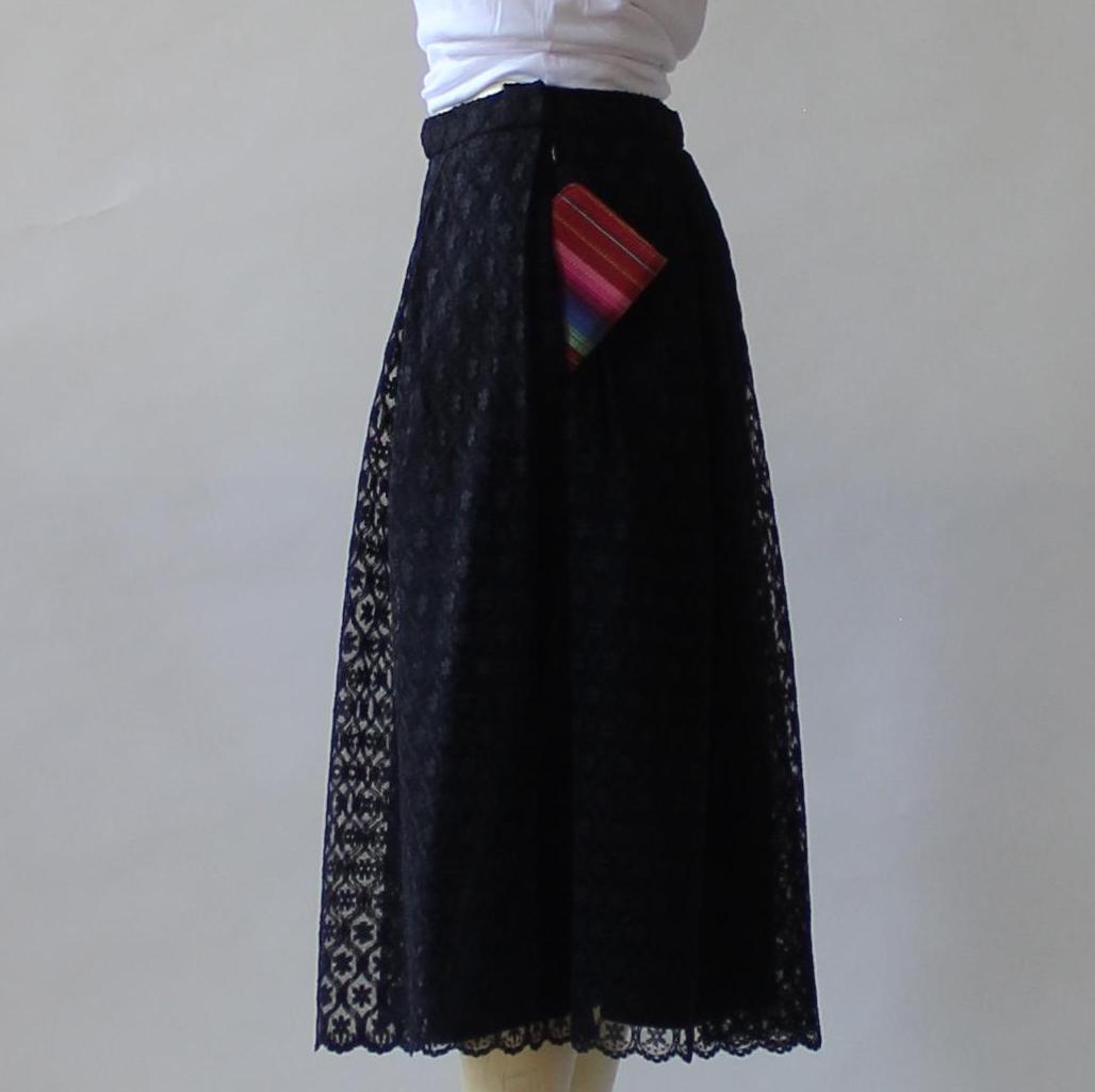Belle Black Lace Pleated Midi Skirt — view 6