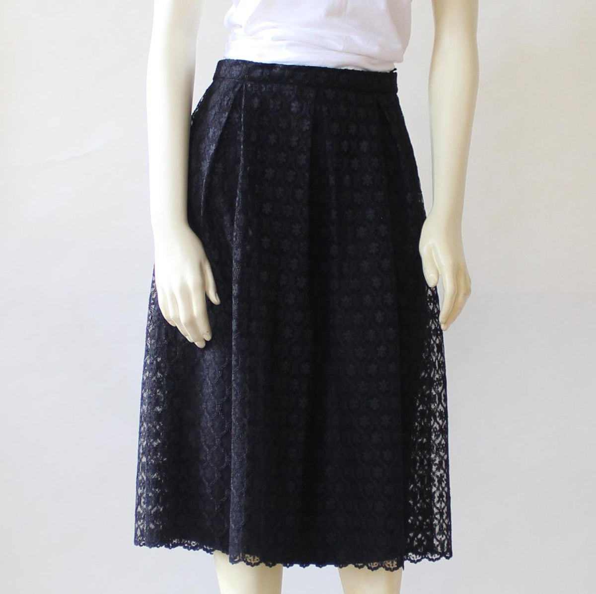 Belle Black Lace Pleated Midi Skirt — view 5