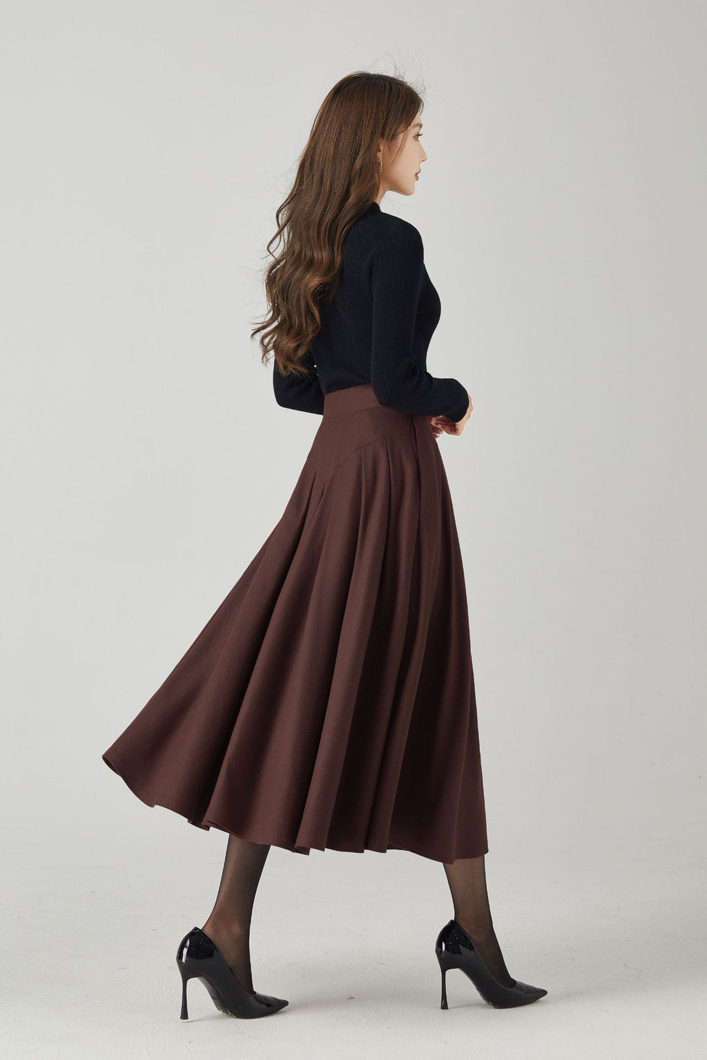 Lotte Brown Wool Midi Skirt — view 3