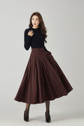 Lotte Brown Wool Midi Skirt — Paris Boutique