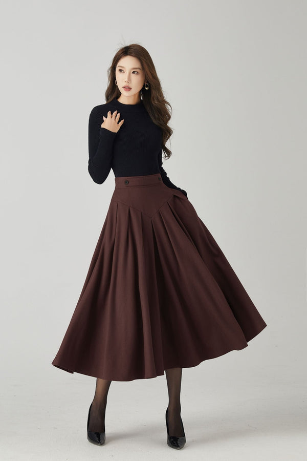 Lotte Brown Wool Midi Skirt
