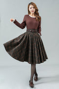 Una Plaid Wool Pleated Midi Skirt — Paris Boutique