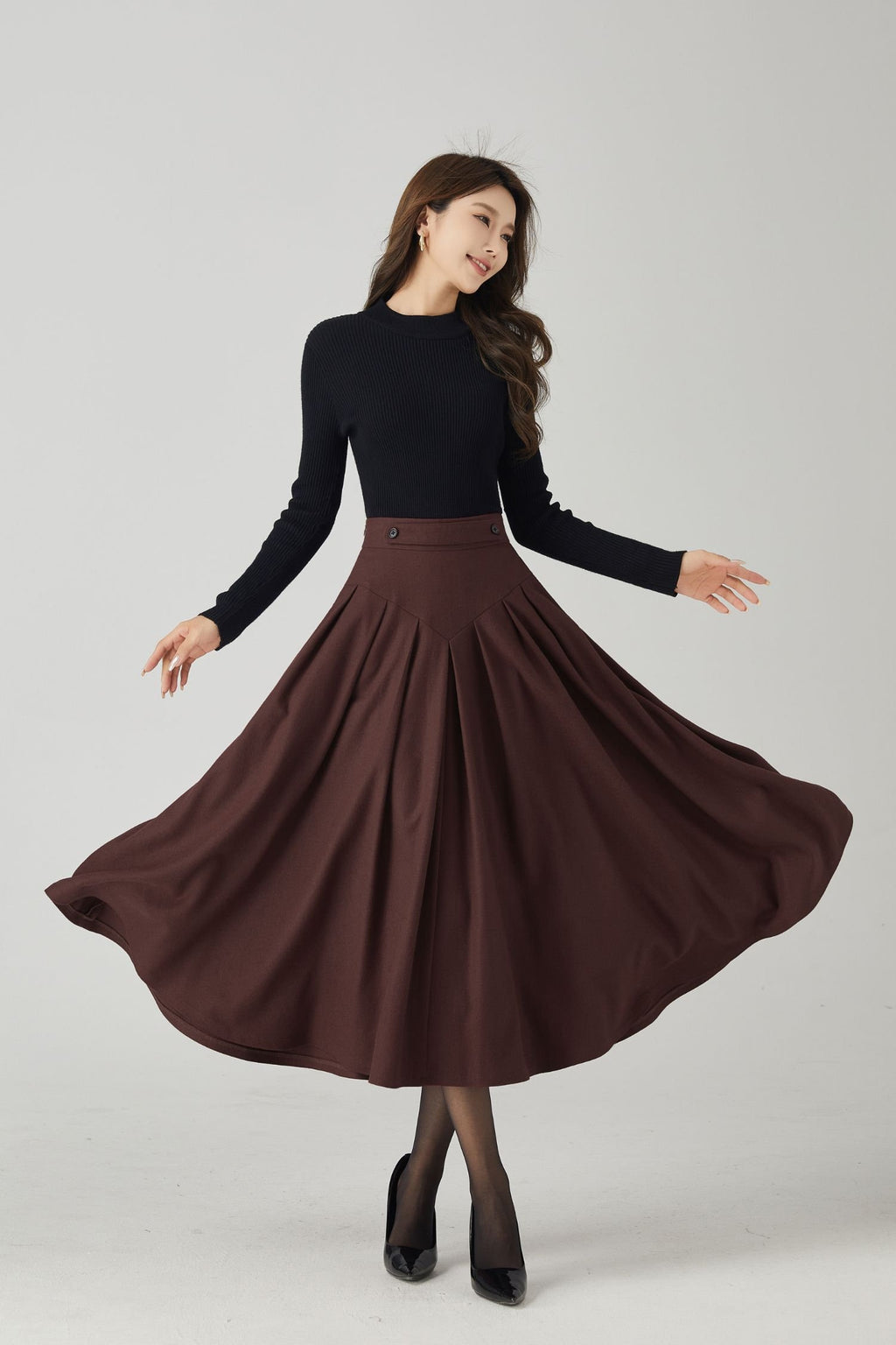 Lotte Brown Wool Midi Skirt — view 2