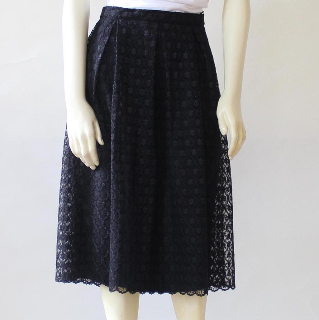 Belle Black Lace Pleated Midi Skirt — view 2
