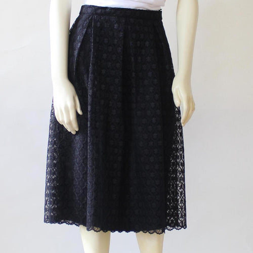 Belle Black Lace Pleated Midi Skirt — Paris Boutique