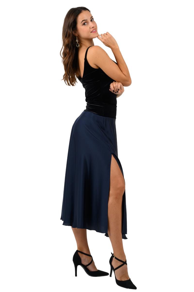 Cleo Blue Satin Midi Skirt — view 5