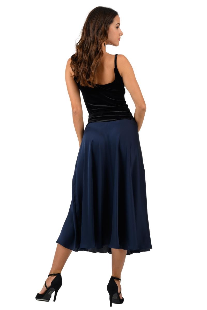 Cleo Blue Satin Midi Skirt — view 2