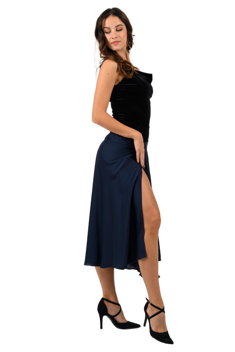 Cleo Blue Satin Midi Skirt — view 3