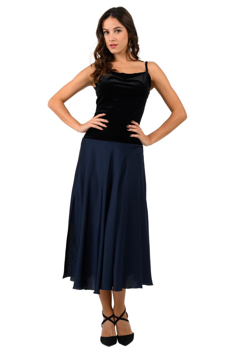 Cleo Blue Satin Midi Skirt — view 4