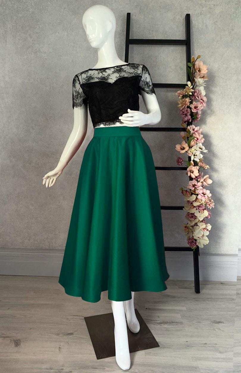 Lila Red Satin Midi Skirt — view 4