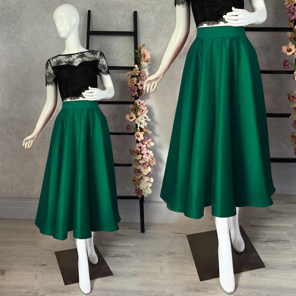 Lila Red Satin Midi Skirt — view 2