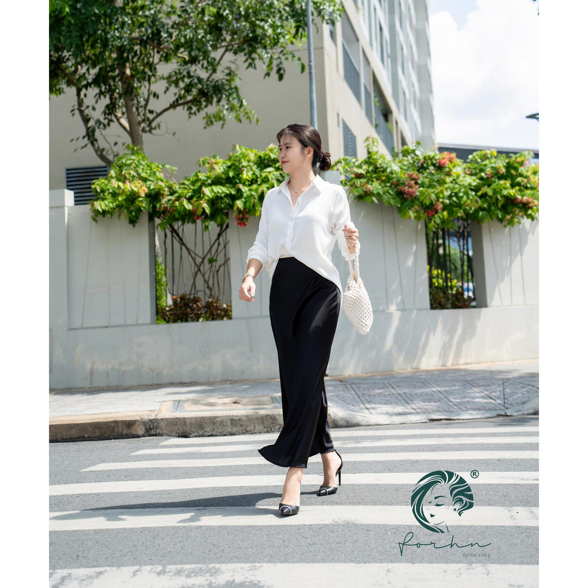 Stella White Satin Midi Skirt — view 3