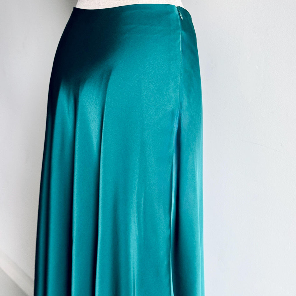 Greta Teal Satin Midi Skirt — view 2