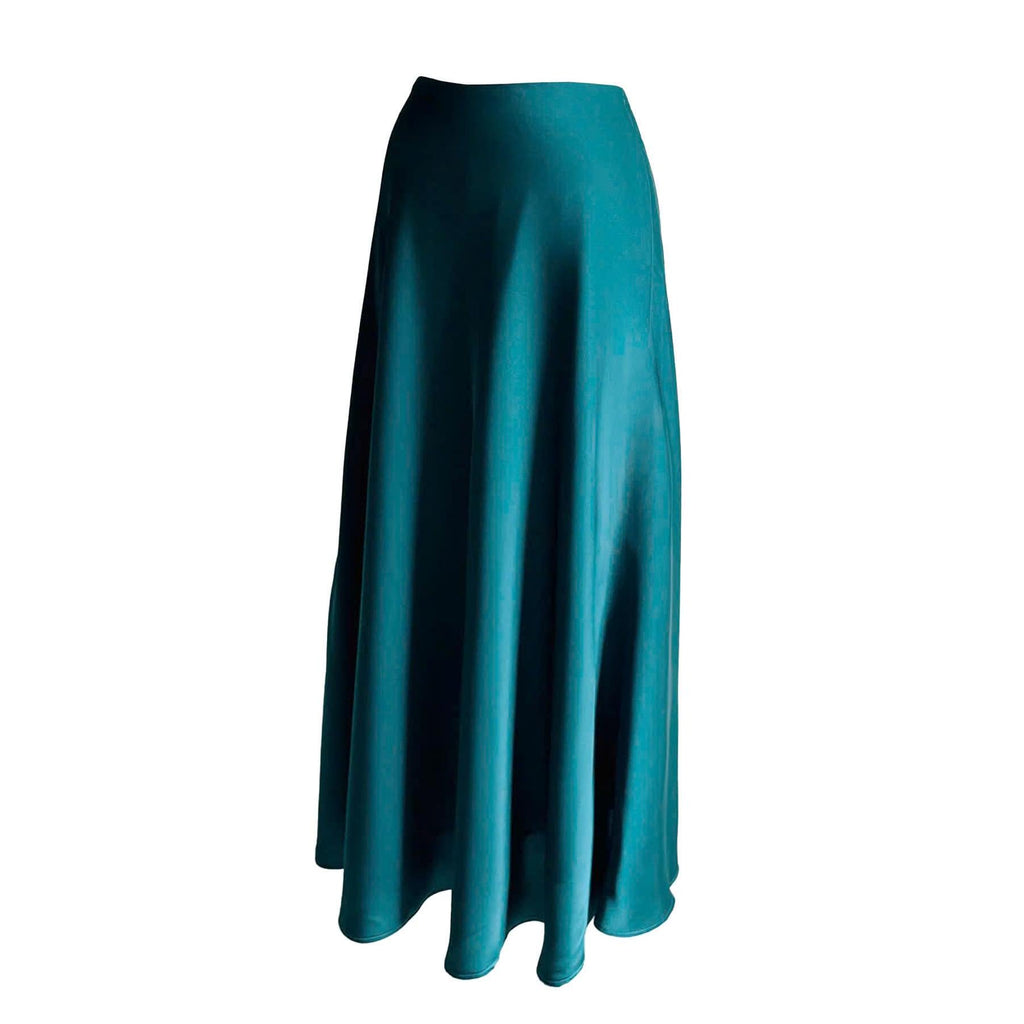 Greta Teal Satin Midi Skirt — Paris Boutique