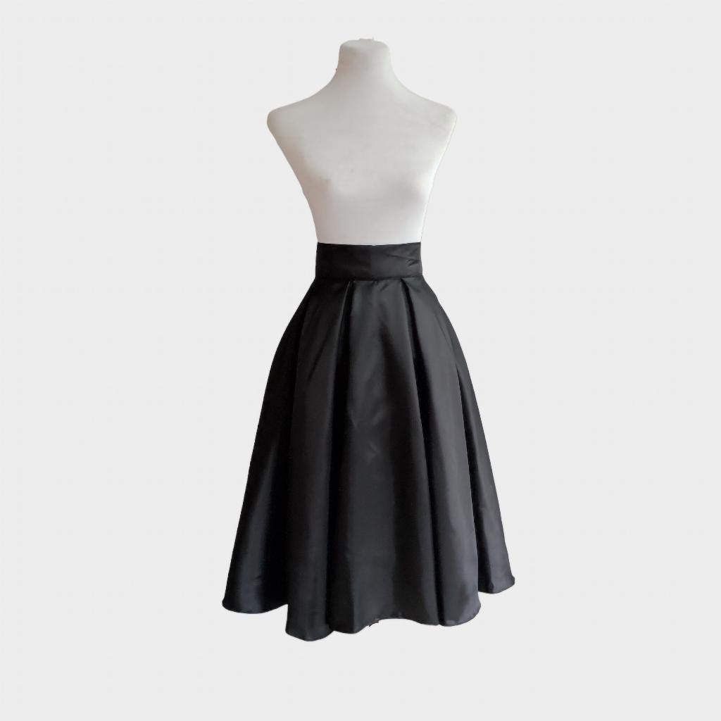 Winnie Black Satin Midi Skirt — Paris Boutique