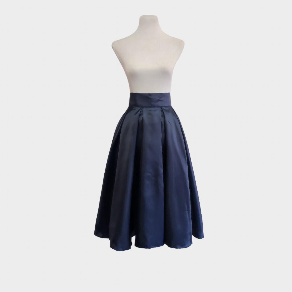 Winnie Black Satin Midi Skirt — view 3