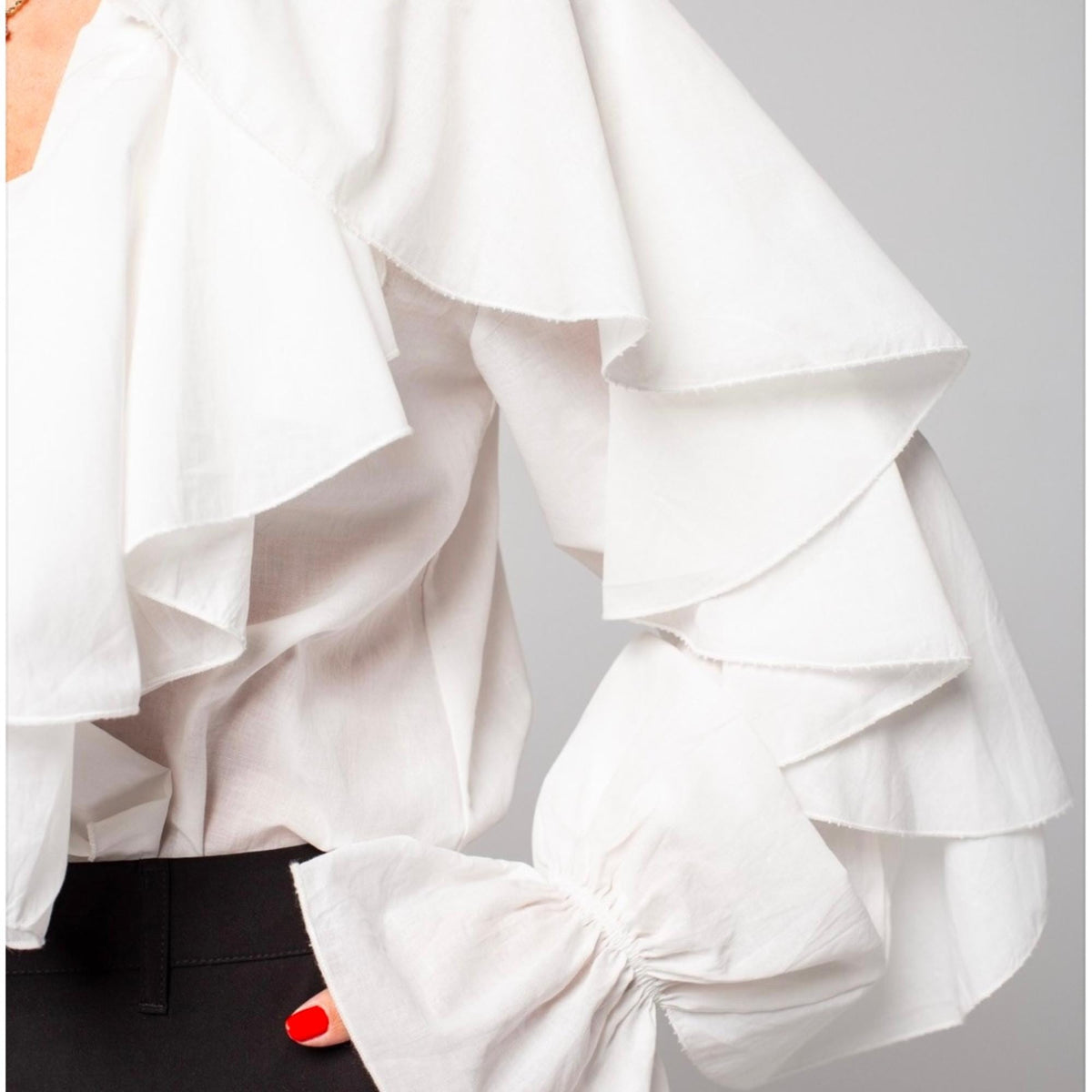 Inez White Cotton Ruffle Blouse — view 2