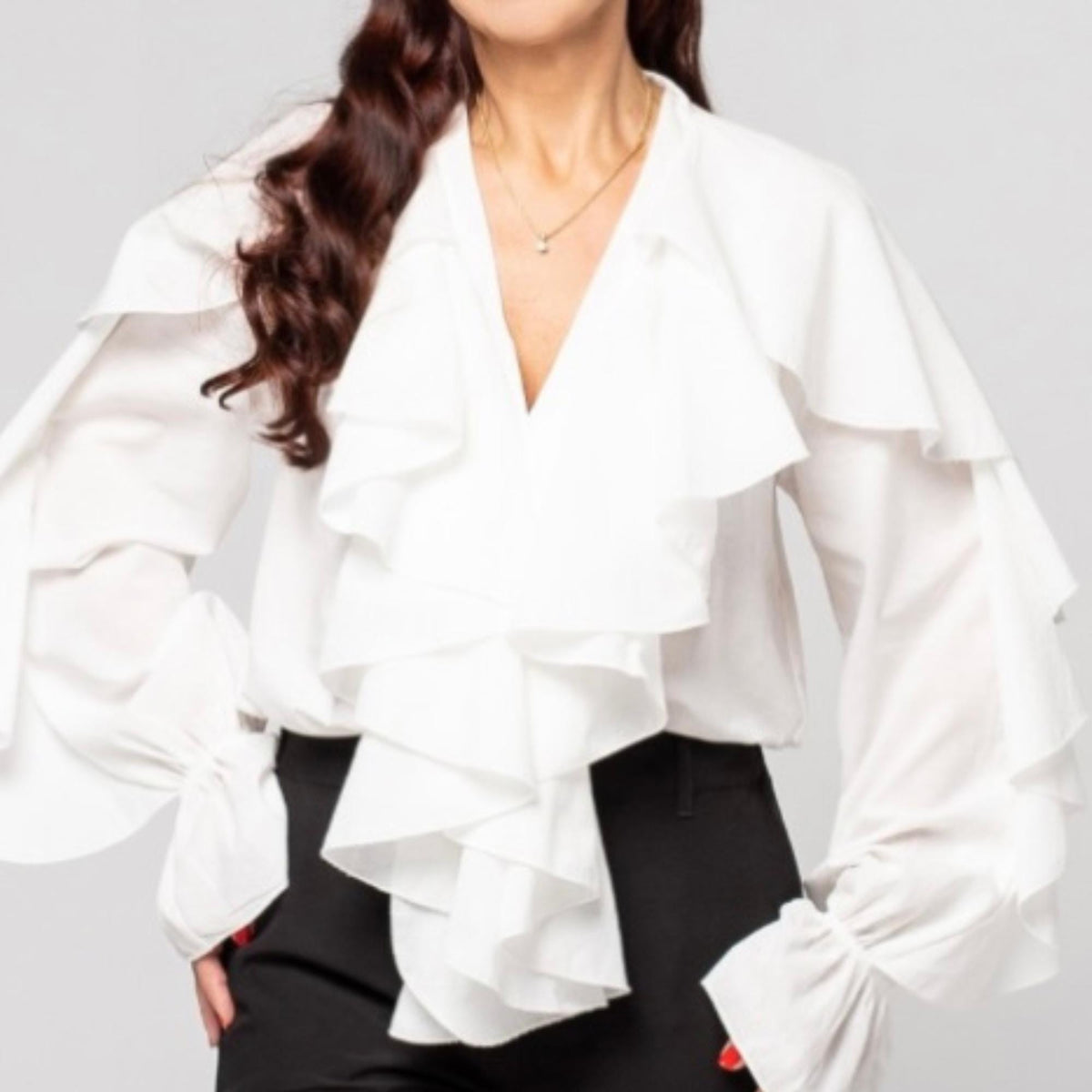 Inez White Cotton Ruffle Blouse — view 4
