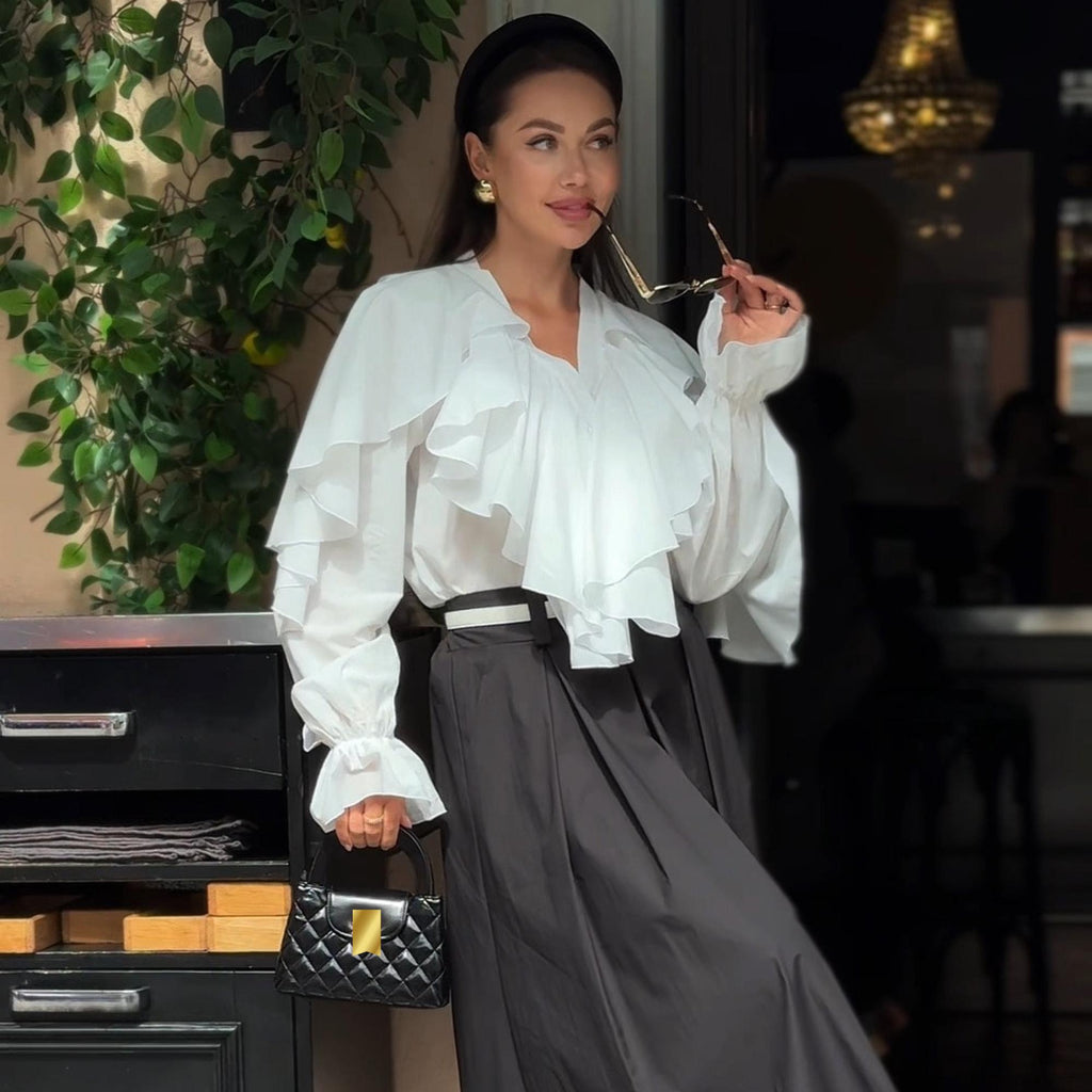 Inez White Cotton Ruffle Blouse — view 5