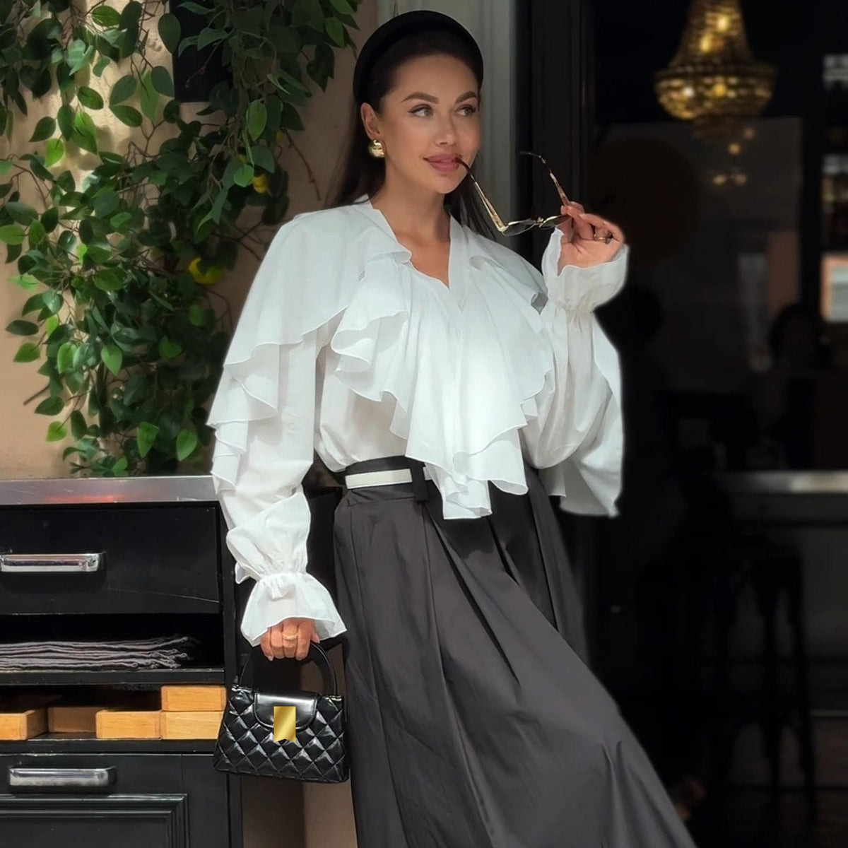 Inez White Cotton Ruffle Blouse — view 5