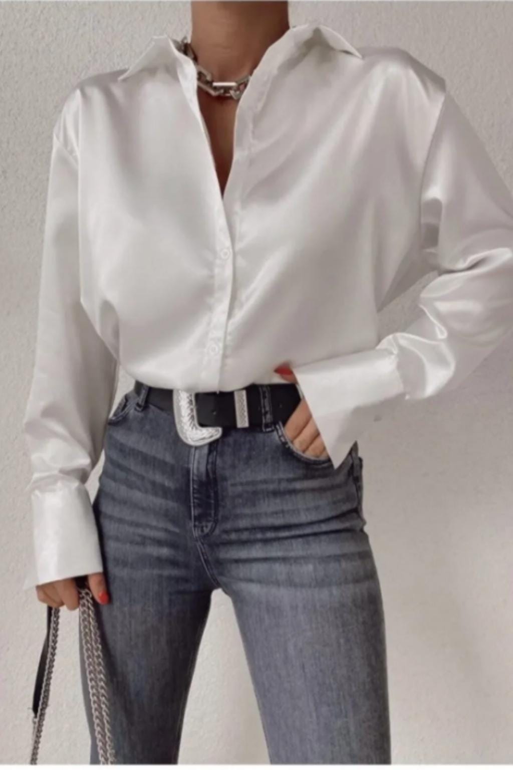 Esme White Satin Blouse — Paris Boutique