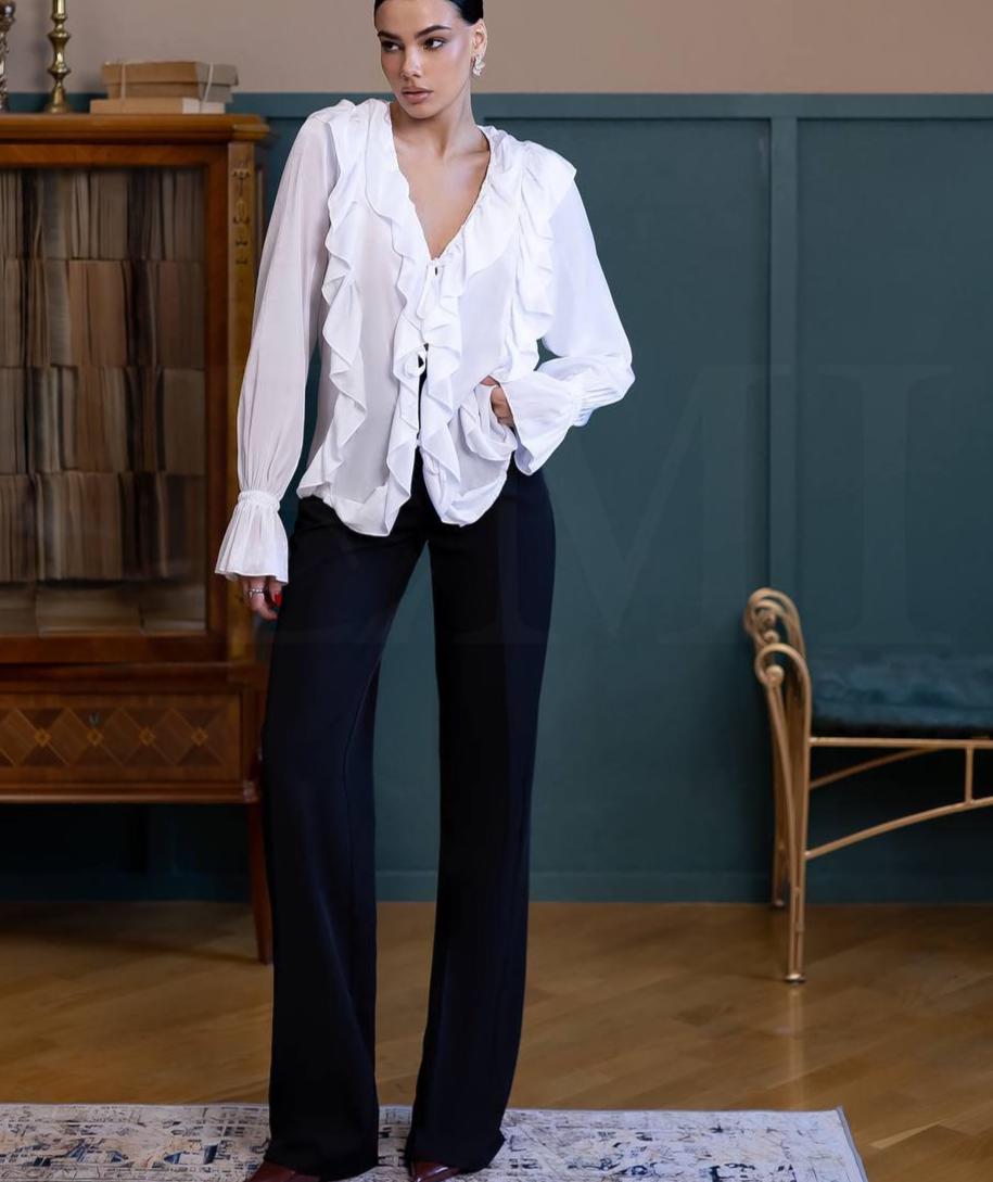Zara White Ruffle Blouse — view 4