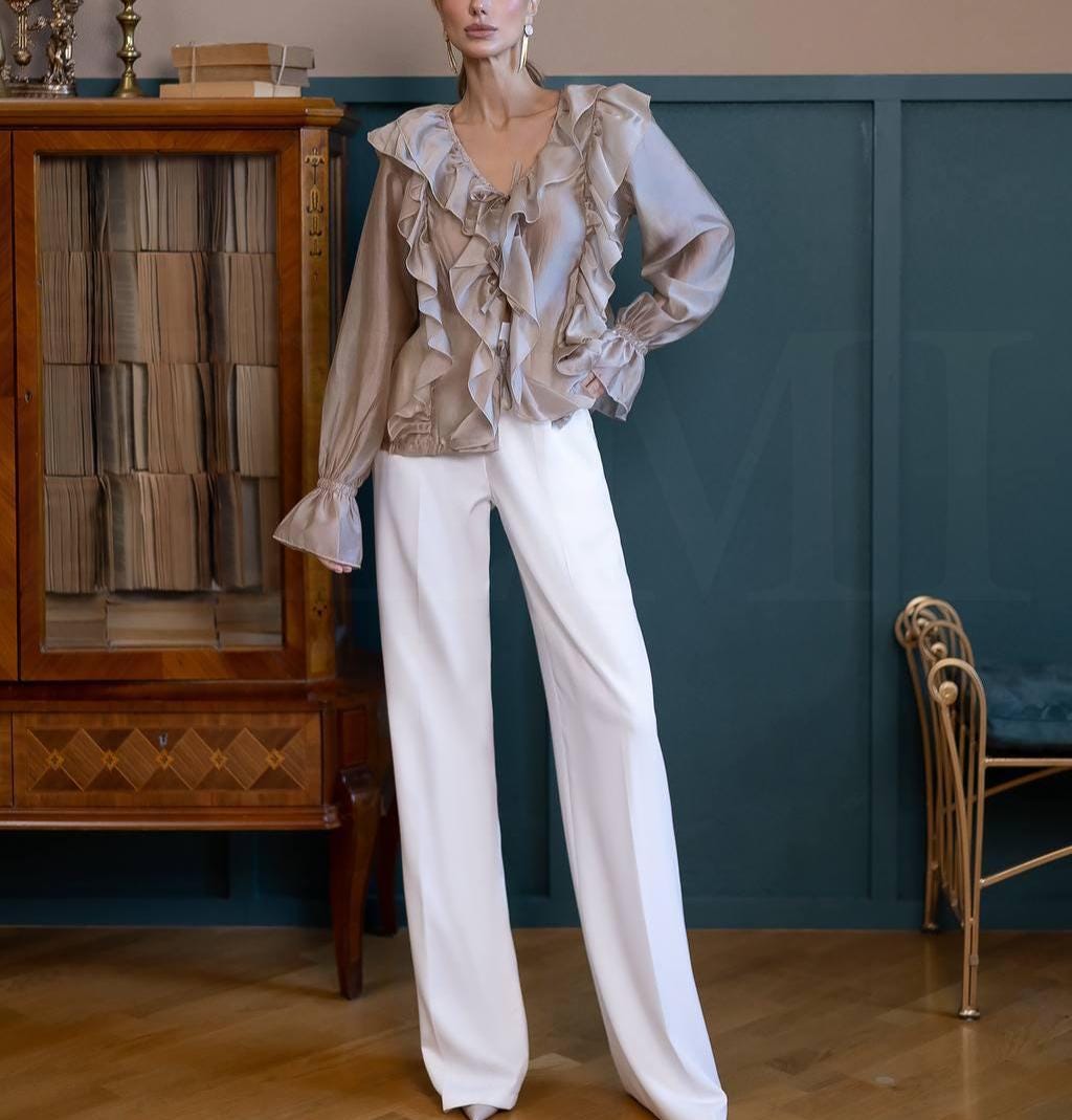 Zara White Ruffle Blouse — view 2