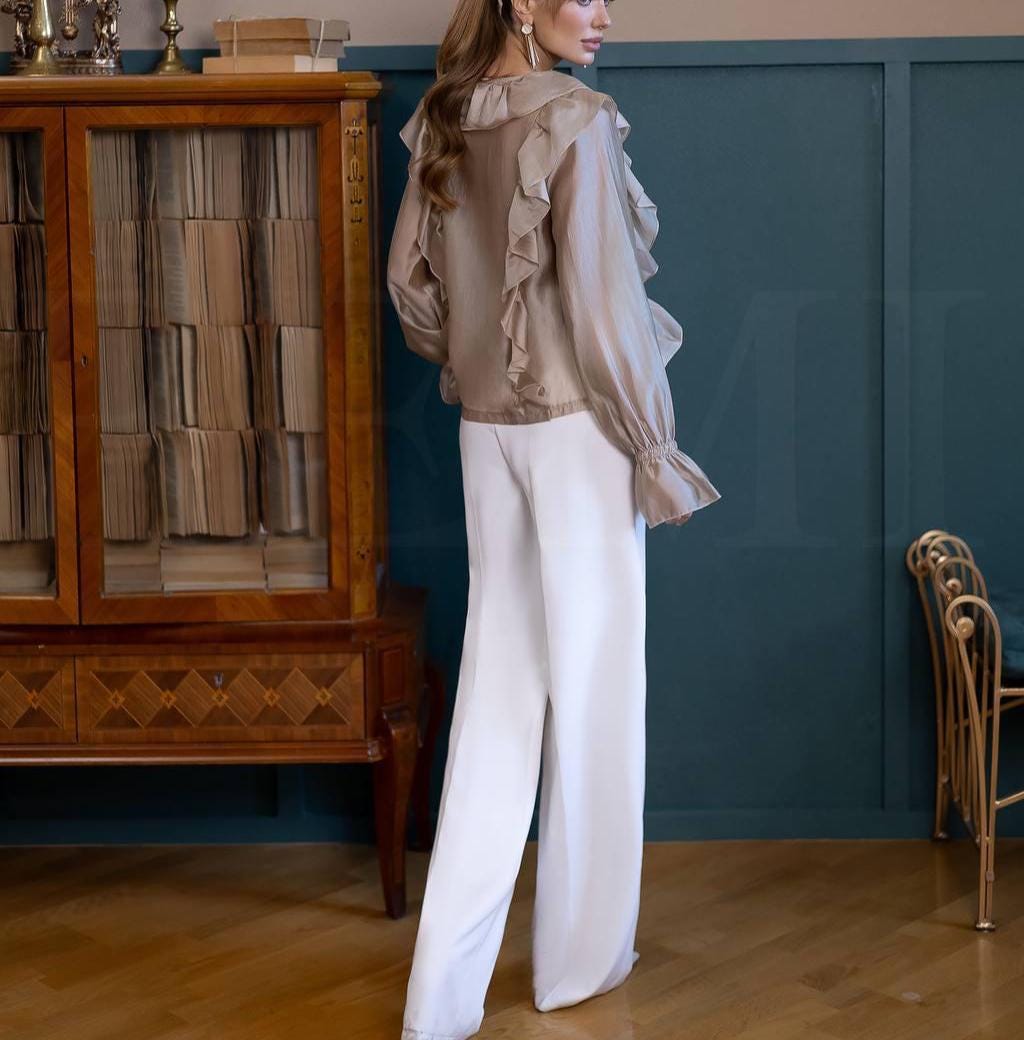 Zara White Ruffle Blouse — view 3