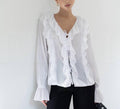 Carmen White Ruffle Blouse — Paris Boutique