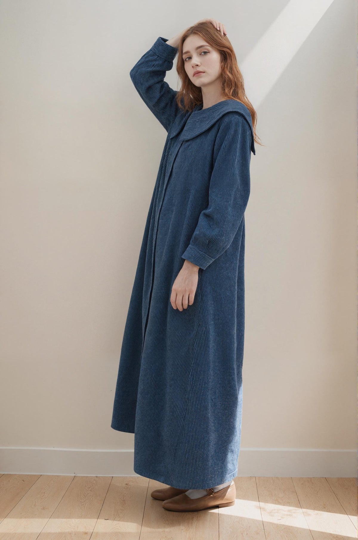 Maeve Navy Corduroy Midi Dress — view 3