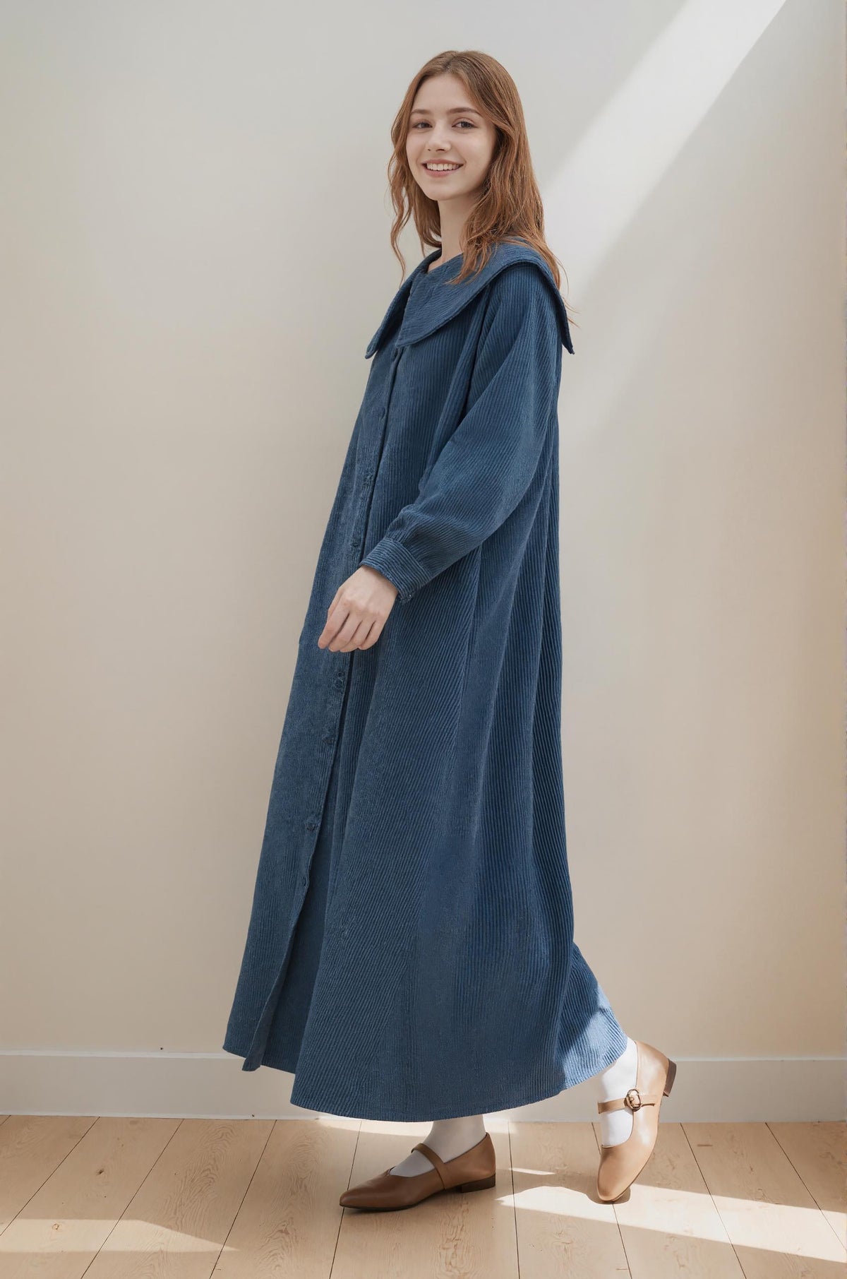 Maeve Navy Corduroy Midi Dress — view 5