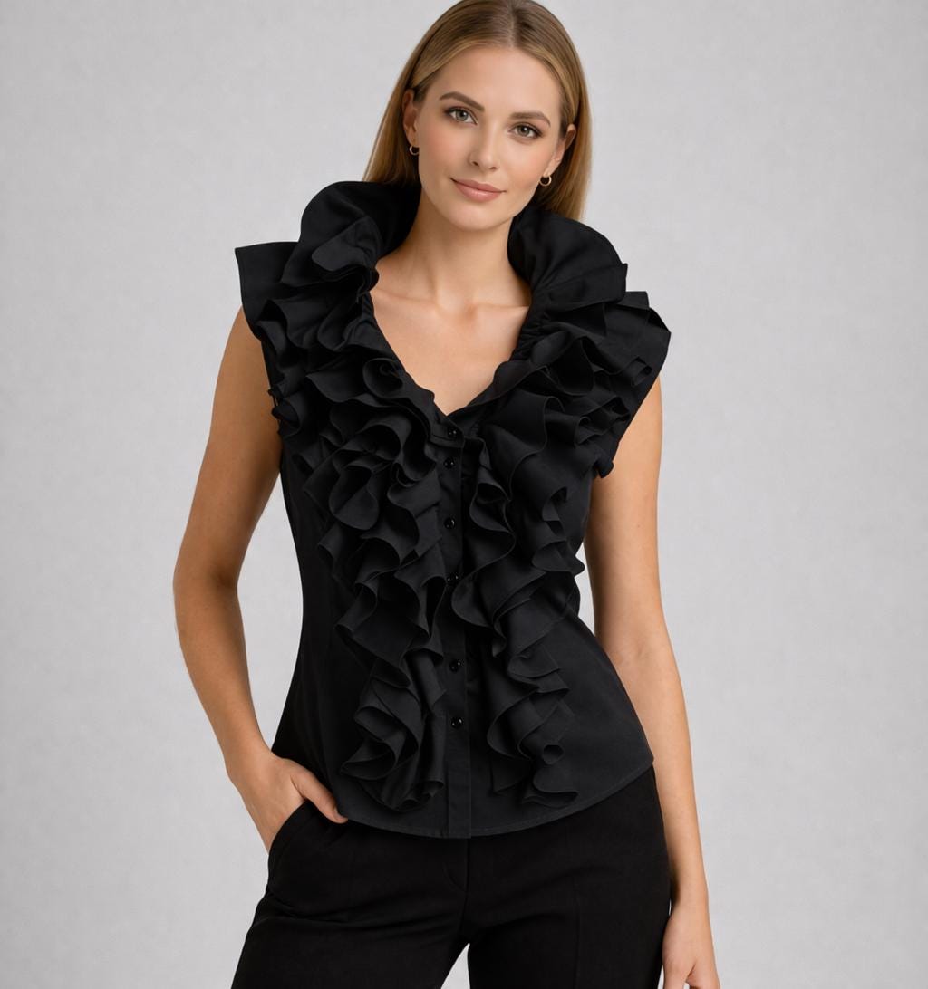 Nell Black Cotton Ruffle Blouse — Paris Boutique