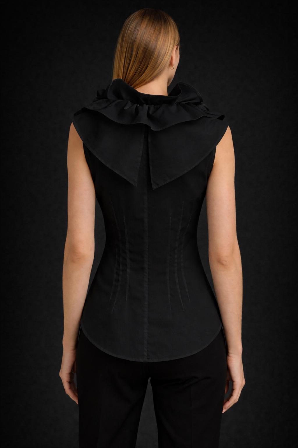 Nell Black Cotton Ruffle Blouse — view 5