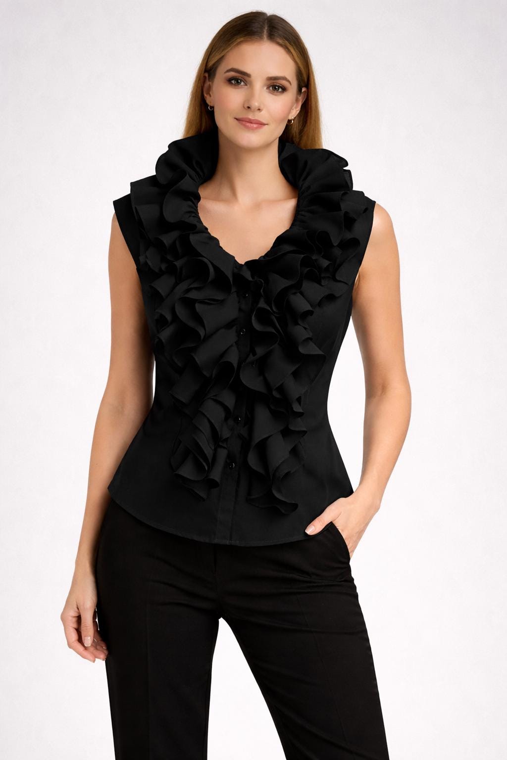 Nell Black Cotton Ruffle Blouse — view 2
