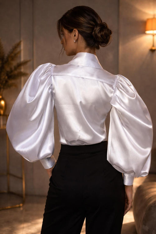 Brielle White Satin Blouse — Paris Boutique